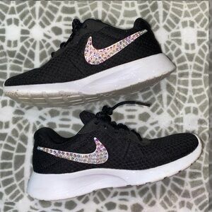 Nike Women’s Black Sneakers with Iridescent Crystal Swoosh